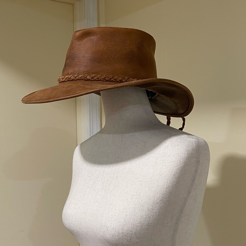 Women’s Leather Cowboy Western Hat With Braided Band Vintage Classic Brown M